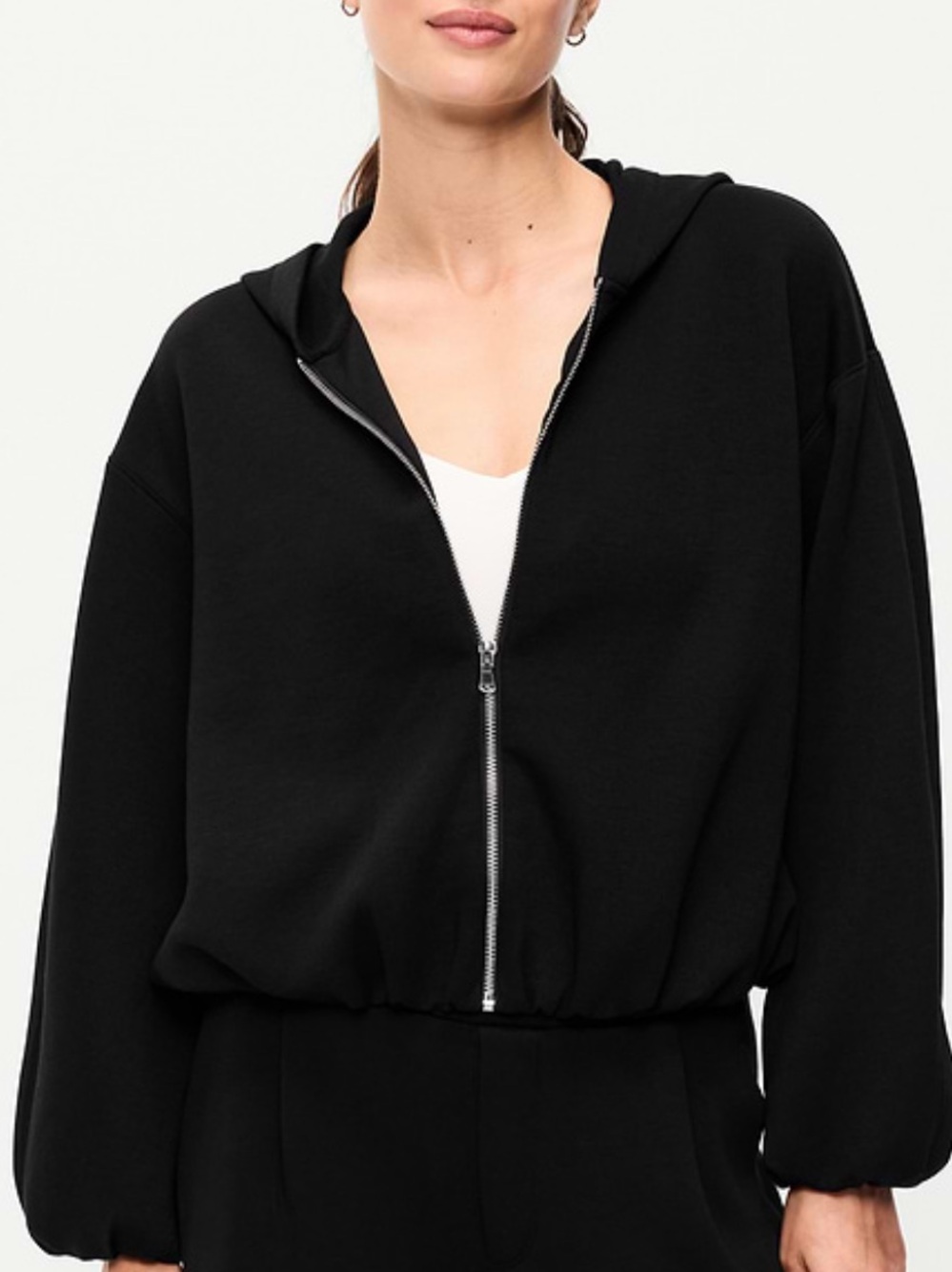 Old Navy Black Active Zip-Up Hoodie - Bounce Fleece Bubble Hem